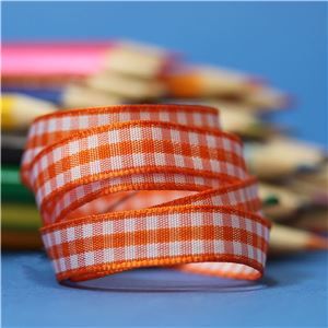 10mm Gingham Ribbon - Orange